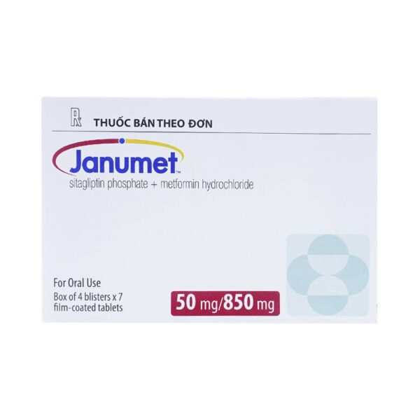 Janumet 50mg/850mg trị đái tháo đường tuýp 2 (4 vỉ x 7 viên)