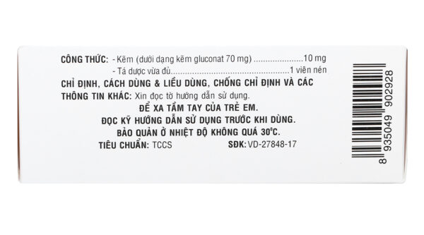 Farzincol 10mg (10 vỉ x 10 viên)