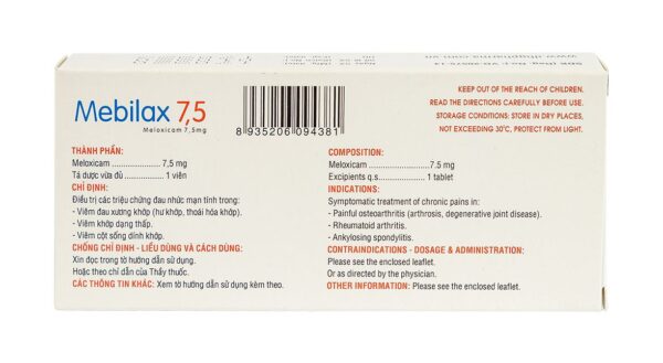 Mebilax 7.5 DHG Pharma (2 vỉ x 10 viên)